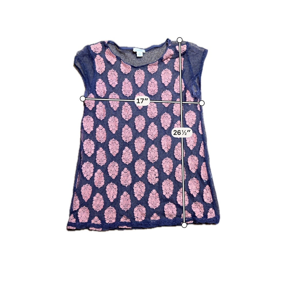 Sundance Women Blue Pink Mesh Embroidered Medallion Cap Sleeve Lace Trim Top S - Picture 3 of 6